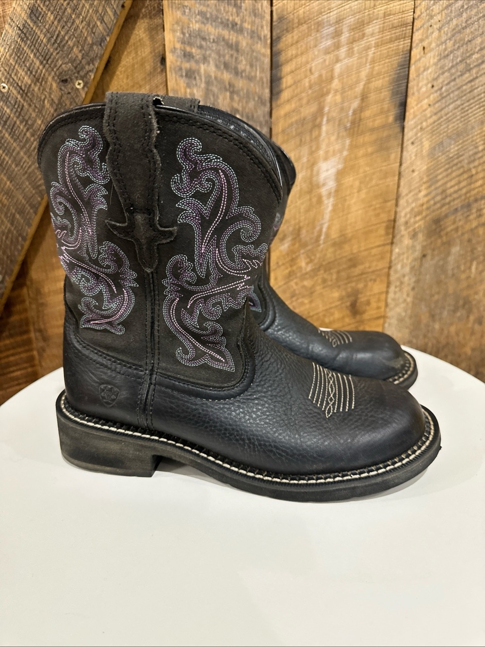Ariat Fat Babies Leather Women’s Boots 9b Black And Purple Embroidered Western
